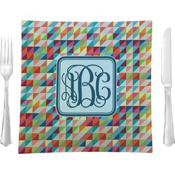 Retro Triangles 9.5" Glass Square Lunch / Dinner Plate- Single or Set of 4 (Personalized)