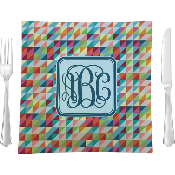 Custom Retro Triangles 9.5" Glass Square Lunch / Dinner Plate- Single or Set of 4 (Personalized)