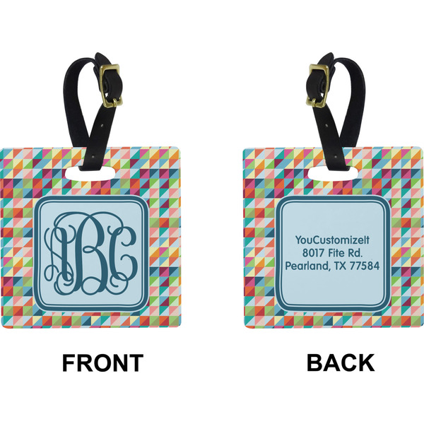 Retro Triangles Square Luggage Tag (Front + Back)