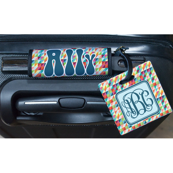 Retro Triangles Square Luggage Tag & Handle Wrap - In Context