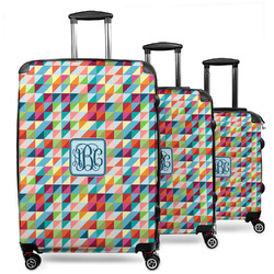 Retro Triangles 3 Piece Luggage Set - 20" Carry On, 24" Medium Checked, 28" Large Checked (Personalized)
