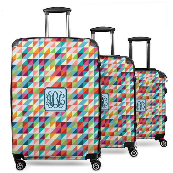 Custom Retro Triangles 3 Piece Luggage Set - 20" Carry On, 24" Medium Checked, 28" Large Checked (Personalized)