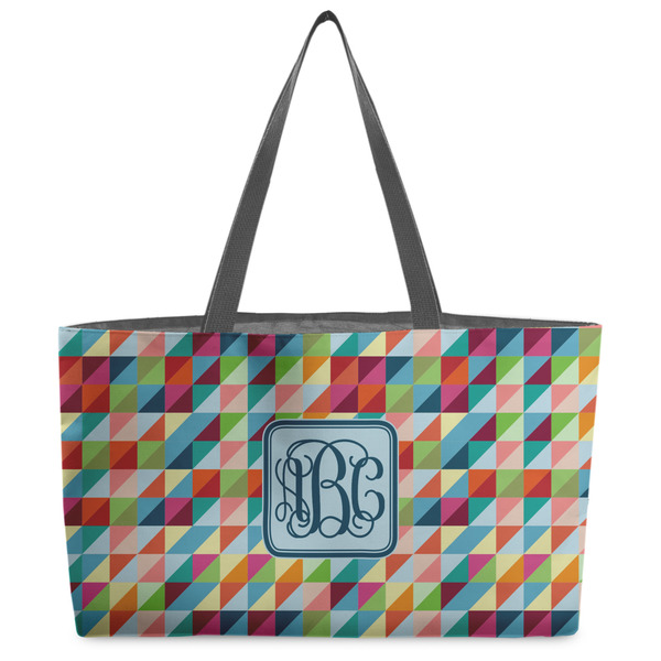 Custom Retro Triangles Beach Totes Bag - w/ Black Handles (Personalized)
