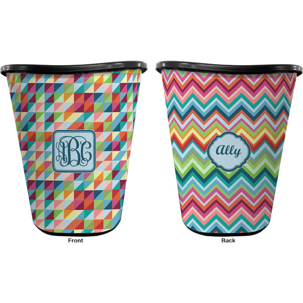 Retro Triangles Trash Can Black - Front and Back - Apvl