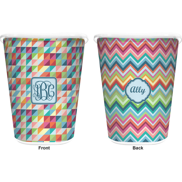 Retro Triangles Trash Can White - Front and Back - Apvl