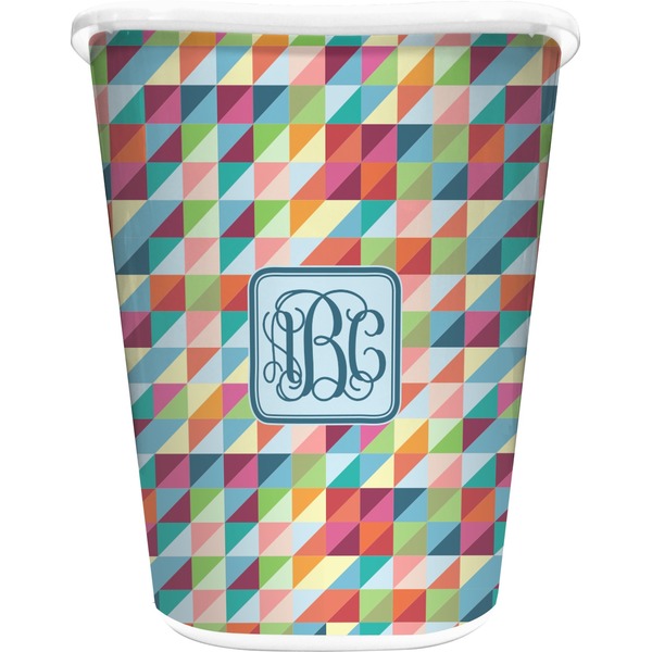 Custom Retro Triangles Waste Basket - Double Sided (White) (Personalized)