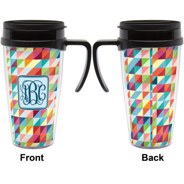Retro Triangles Travel Mug with Black Handle - Approval