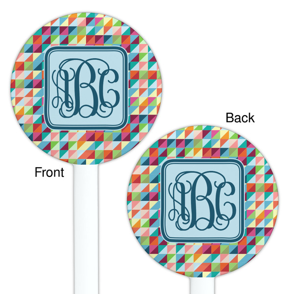 Retro Triangles White Plastic 5.5" Stir Stick - Double Sided - Round - Front & Back