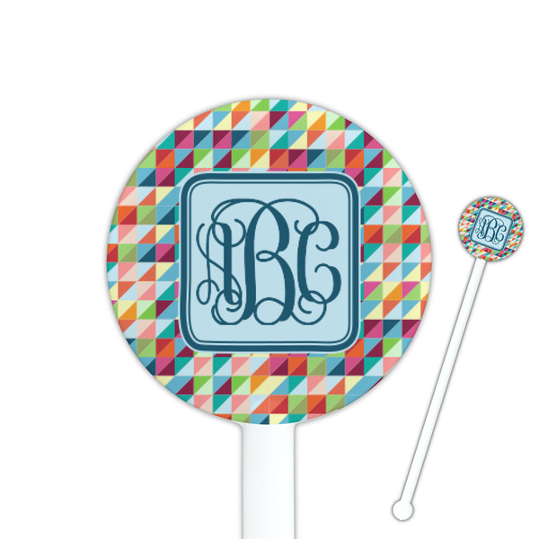 Custom Retro Triangles 5.5" Round Plastic Stir Sticks - White - Single Sided (Personalized)