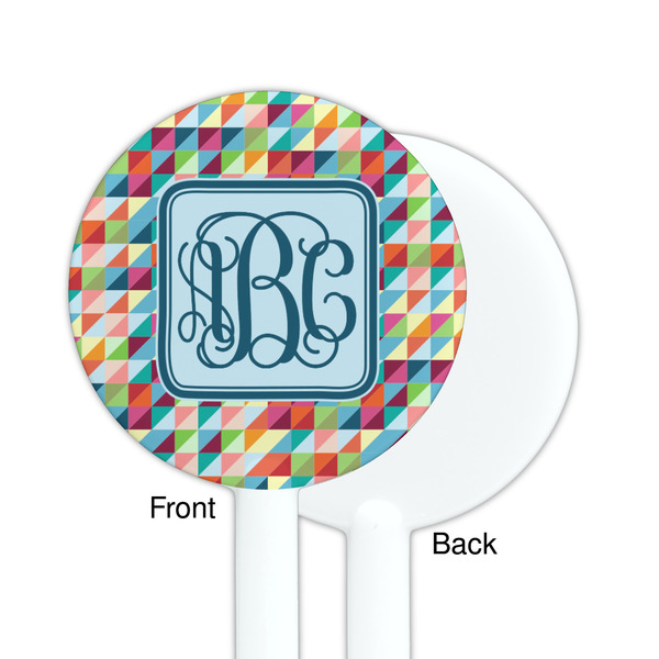 Retro Triangles White Plastic 5.5" Stir Stick - Single Sided - Round - Front & Back