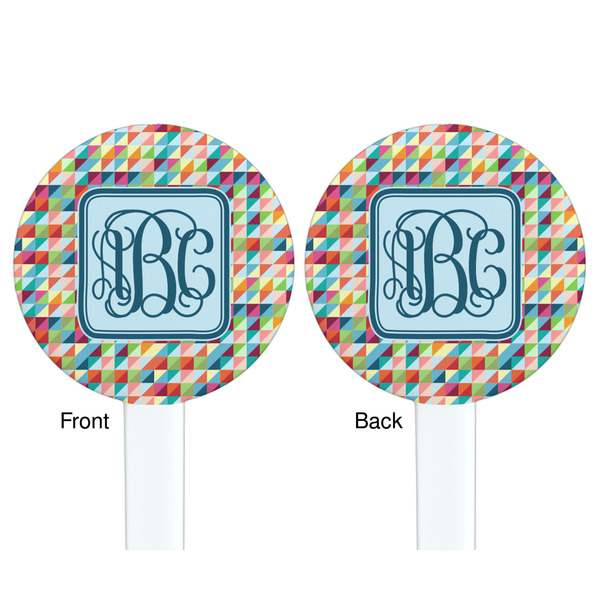 Retro Triangles White Plastic 7" Stir Stick - Double Sided - Round - Front & Back