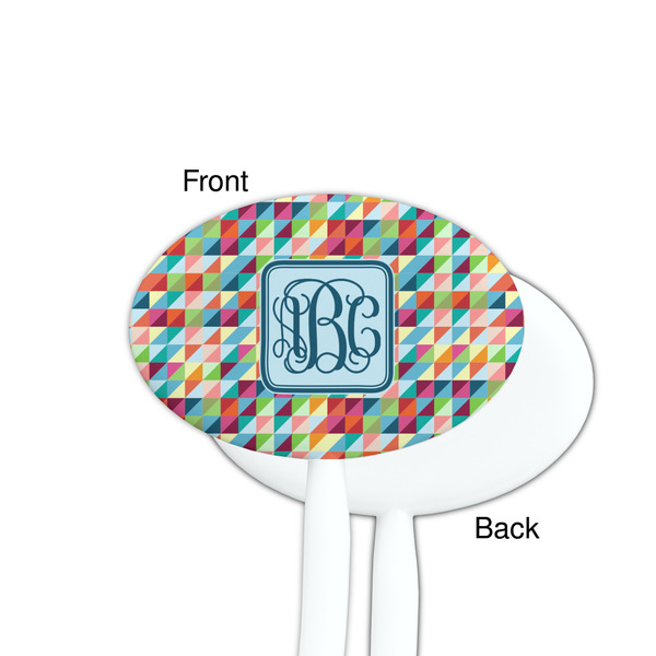 Retro Triangles White Plastic 7" Stir Stick - Single Sided - Oval - Front & Back