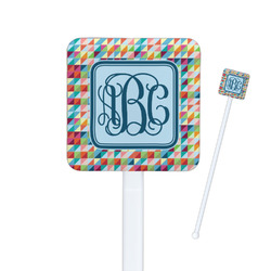 Retro Triangles Square Plastic Stir Sticks - Single Sided (Personalized)