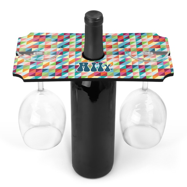 Custom Retro Triangles Wine Bottle & Glass Holder (Personalized)