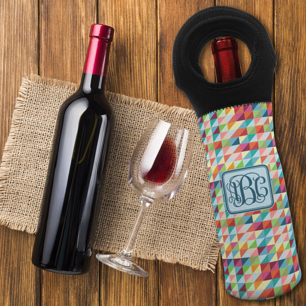 Retro Triangles Wine Tote Bag - FLATLAY