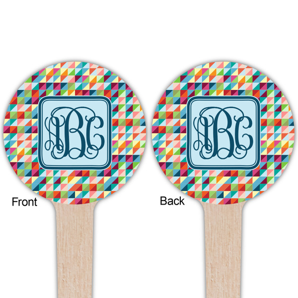 Retro Triangles Wooden 4" Food Pick - Round - Double Sided - Front & Back