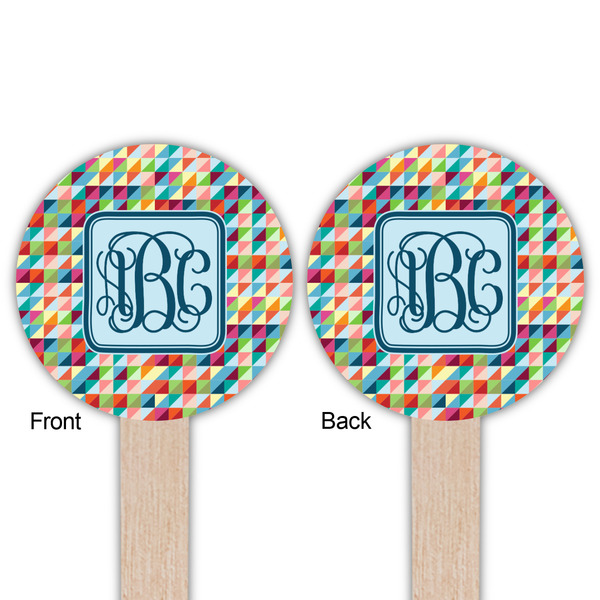 Retro Triangles Wooden 6" Food Pick - Round - Double Sided - Front & Back