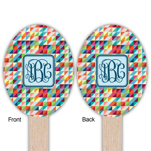 Retro Triangles Wooden Food Pick - Oval - Double Sided - Front & Back