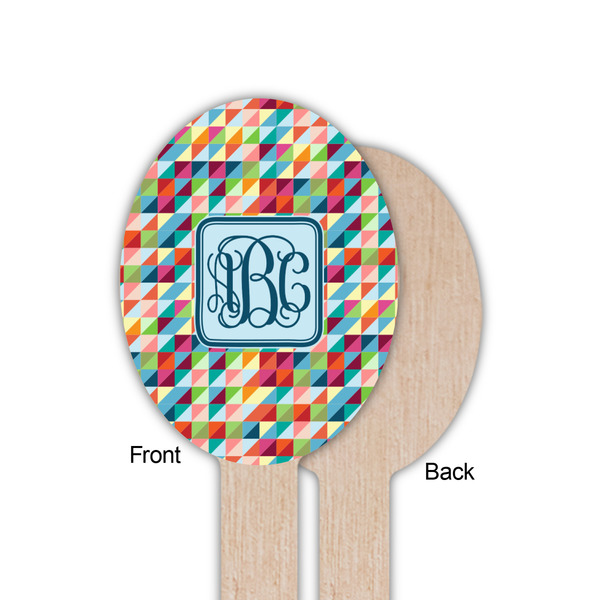 Retro Triangles Wooden Food Pick - Oval - Single Sided - Front & Back