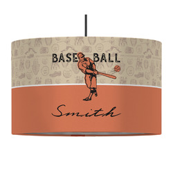 Retro Baseball 12" Drum Pendant Lamp - Fabric (Personalized)