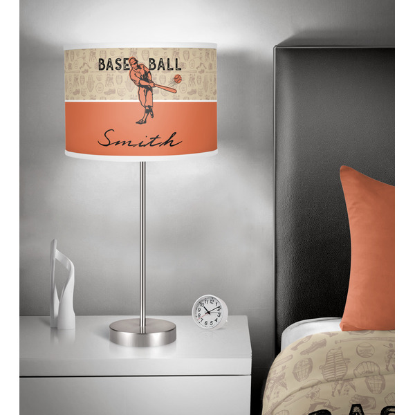 Retro Baseball 13 inch drum lamp shade - in room
