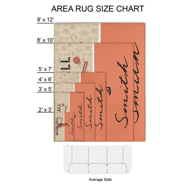 Retro Baseball 2'x3' Indoor Area Rugs - Size Chart