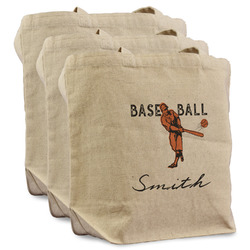 Retro Baseball Reusable Cotton Grocery Bags - Set of 3 (Personalized)