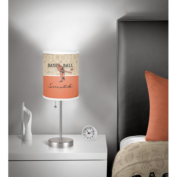 Retro Baseball 7 inch drum lamp shade - in room