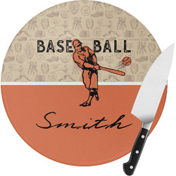 Retro Baseball Round Glass Cutting Board - Small (Personalized)