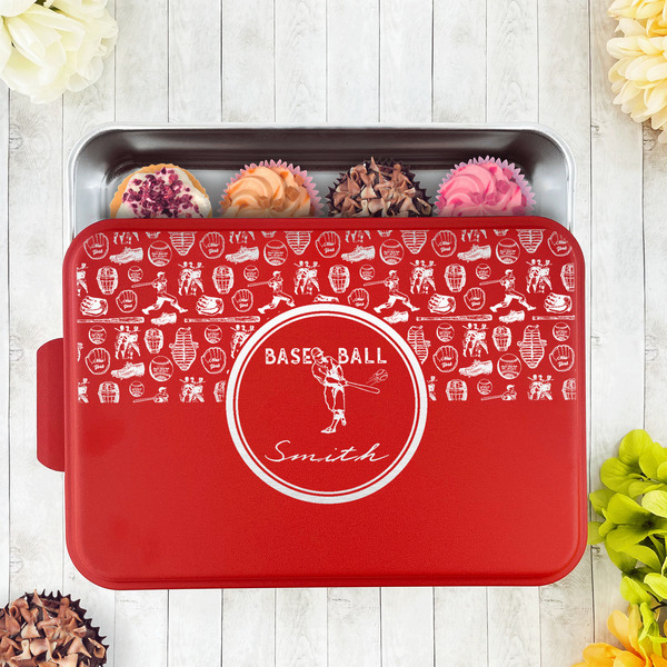 Retro Baseball Aluminum Baking Pan - Red Lid - LIFESTYLE