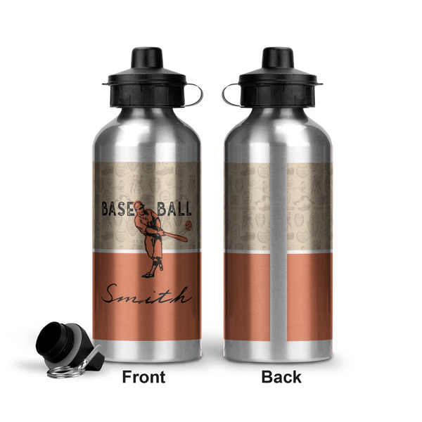 Retro Baseball Aluminum Water Bottle - Front and Back