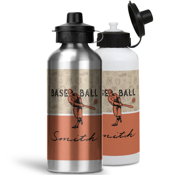 Retro Baseball Aluminum Water Bottles - MAIN (white &silver)