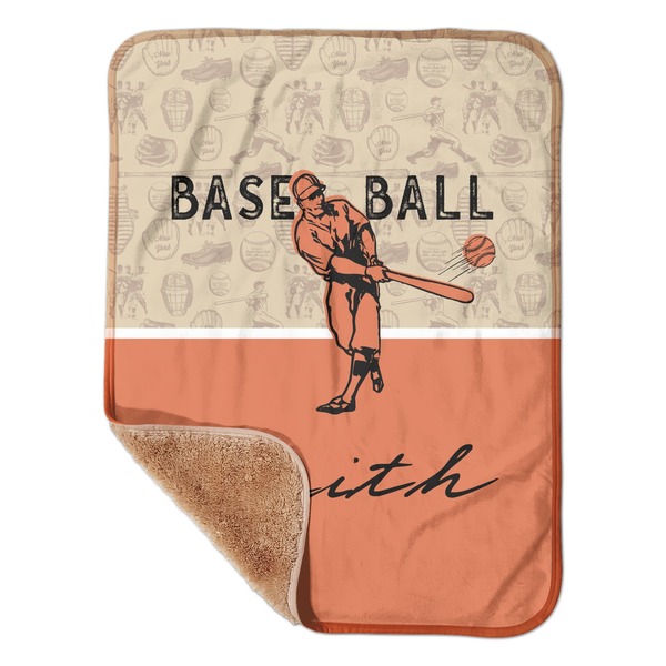 Custom Retro Baseball Sherpa Baby Blanket - 30" x 40" w/ Name or Text
