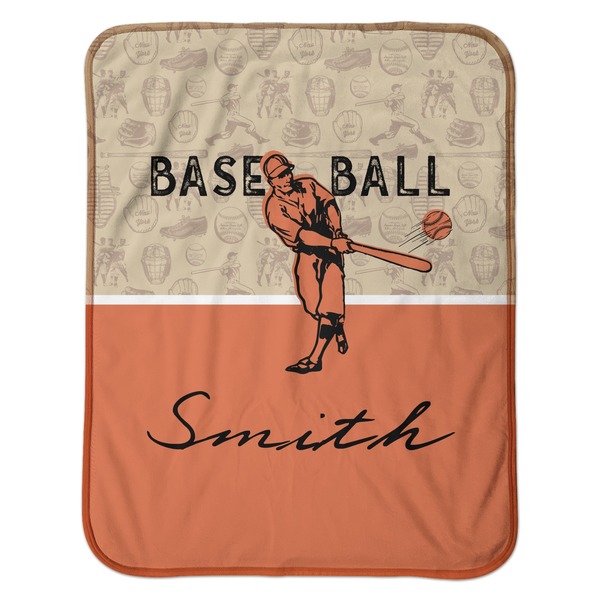 Retro Baseball Baby Sherpa Blanket - Flat