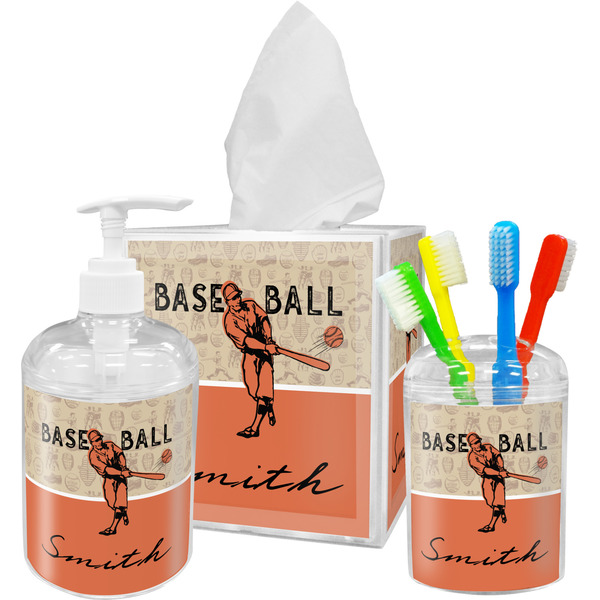Retro Baseball Bathroom Accessories Set (Personalized)