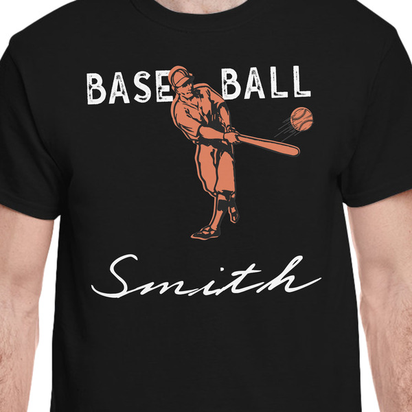Retro Baseball Black Crew T-Shirt on Model - CloseUp