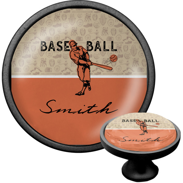 Custom Retro Baseball Cabinet Knob (Black) (Personalized)