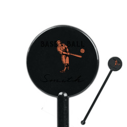 Retro Baseball 5.5" Round Plastic Stir Sticks - Black - Single Sided (Personalized)