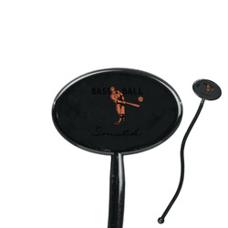 Retro Baseball 7" Oval Plastic Stir Sticks - Black - Single Sided (Personalized)