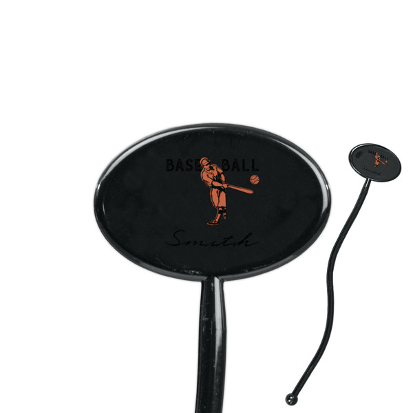 Custom Retro Baseball 7" Oval Plastic Stir Sticks - Black - Single Sided (Personalized)