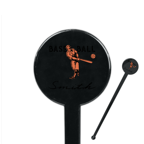 Custom Retro Baseball 7" Round Plastic Stir Sticks - Black - Double Sided (Personalized)