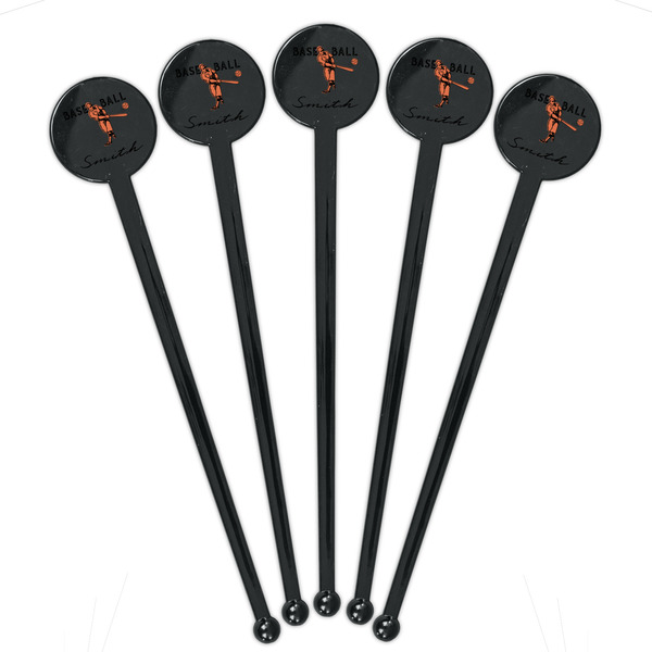 Retro Baseball Black Plastic 7" Stir Stick - Round - Fan View