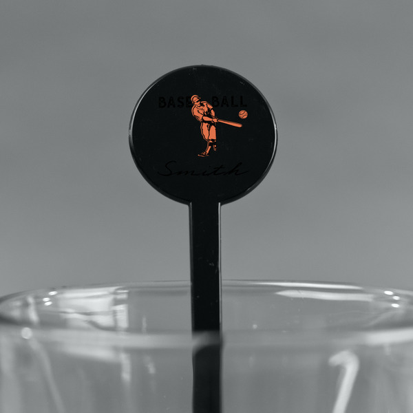 Retro Baseball Black Plastic 7" Stir Stick - Round - Main