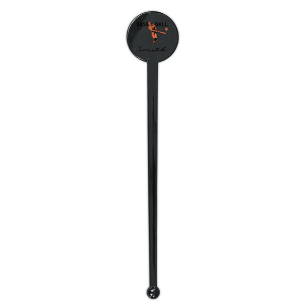 Retro Baseball Black Plastic 7" Stir Stick - Round - Single Stick
