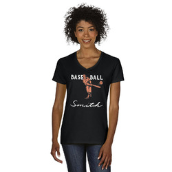 Retro Baseball Women's V-Neck T-Shirt - Black (Personalized)
