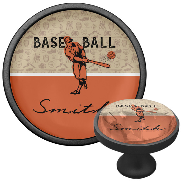 Retro Baseball Cabinet Knob - Black - Multi Angle