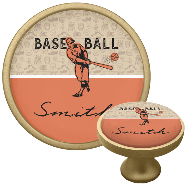 Custom Retro Baseball Cabinet Knob - Gold (Personalized)