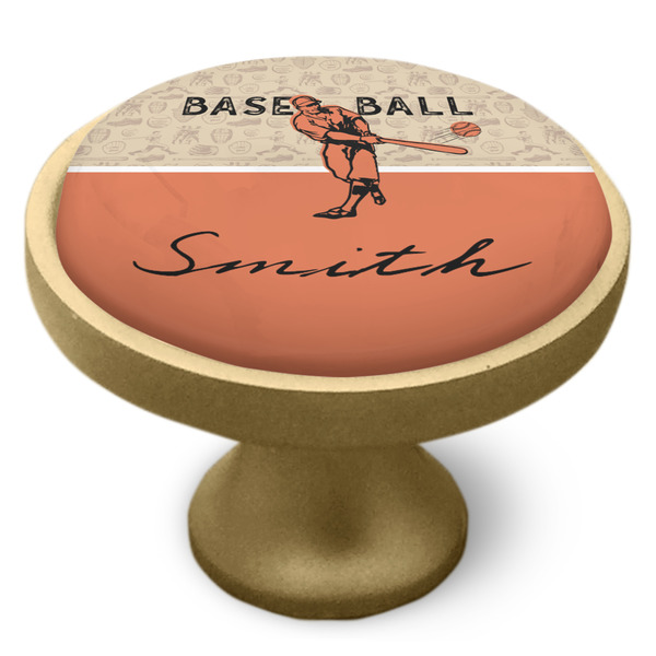 Retro Baseball Cabinet Knob - Gold - Side