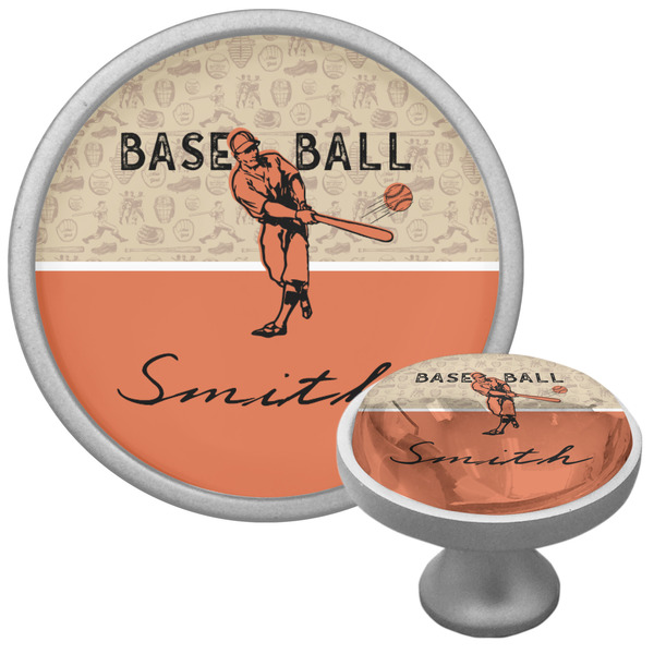 Custom Retro Baseball Cabinet Knob (Silver) (Personalized)