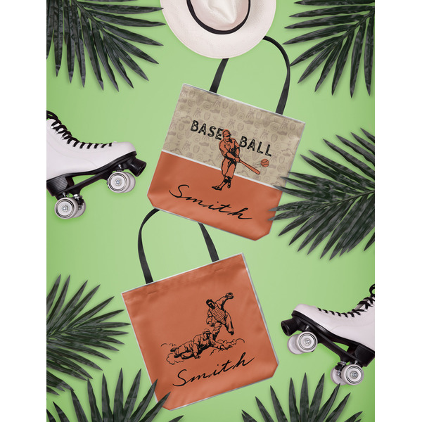 Retro Baseball Canvas Tote Lifestyle Front and Back- 13x13
